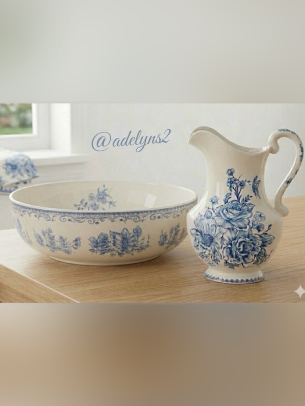 🌺 New The Pioneer Woman Agatha Country Blue Pitcher & Bowl - 2-Pieces
